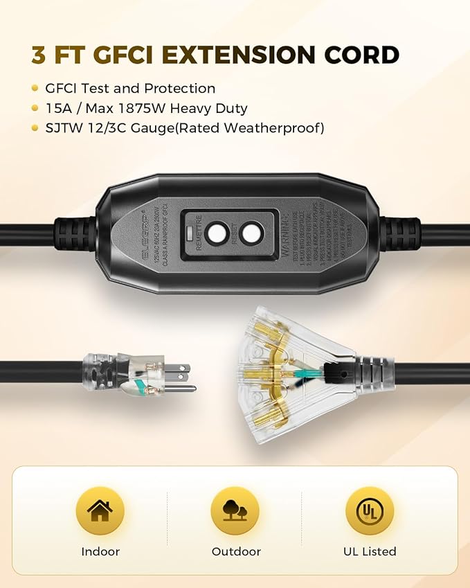 3 FT Auto GFCI Extension Cord Outdoor - Image 2
