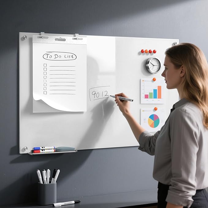 MaxGear Glass White Boards 48x30 Inches, Briliance White Wall Mounted Magnetic - Image 2