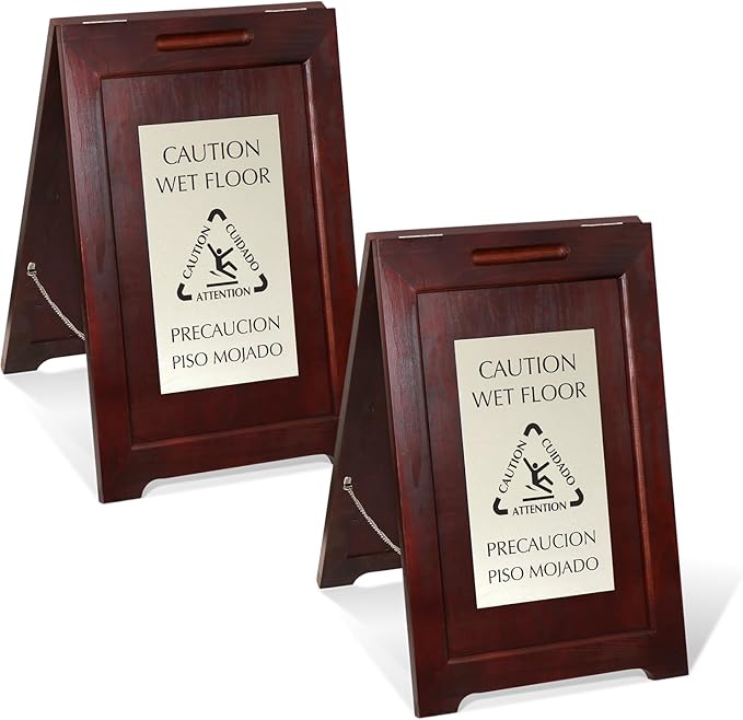 SmartSign Premium Bilingual 'Caution Wet Floor' Wooden A-Frame Standing Floor by SmartSign