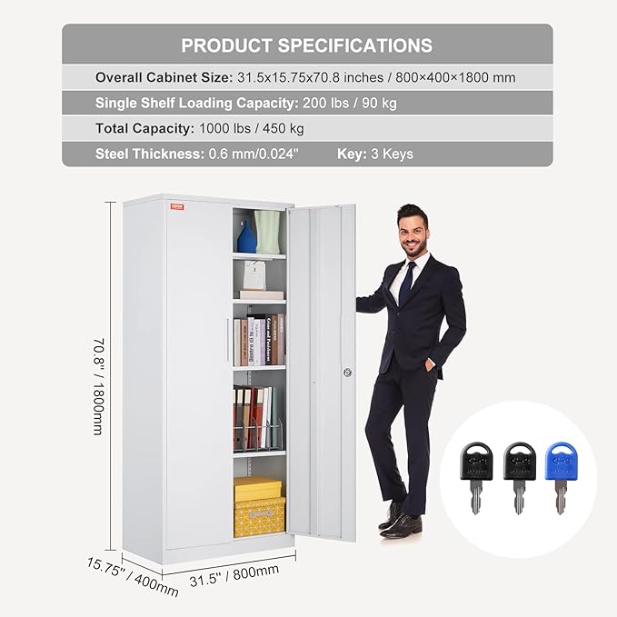 VEVOR Metal Storage Cabinet, Steel Locking Storage Cabinet - Image 3