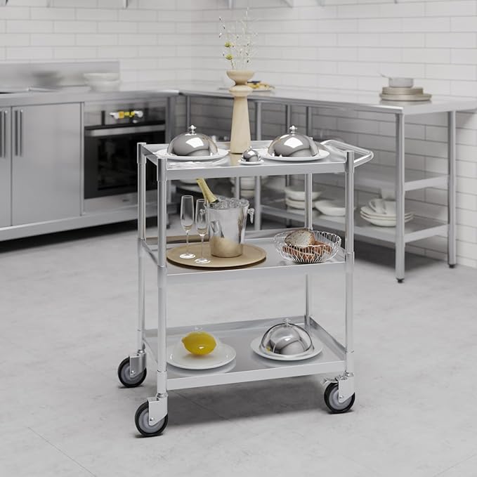 3 Shelf Stainless Steel Tubular Utility Cart | 15 in. Wide x 24 in. Long x 33 - Image 5
