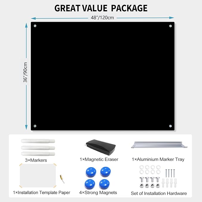 Magnetic Glass Dry Erase Board White Board Wall Mounted Whiteboard, Large - Image 7
