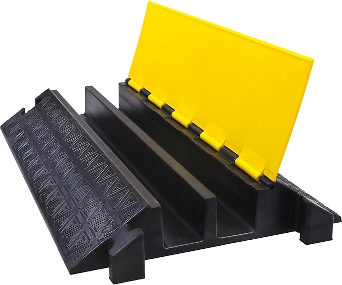 Large 2-Channel Rubber Floor Cable Protector Ramp, Heavy-Duty Floor Cable Wire by OranLite