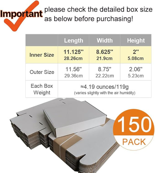 150 Pack 11.125x8.625x2'' Small Shipping Boxes, Corrugated Cardboard Mailers - Image 2