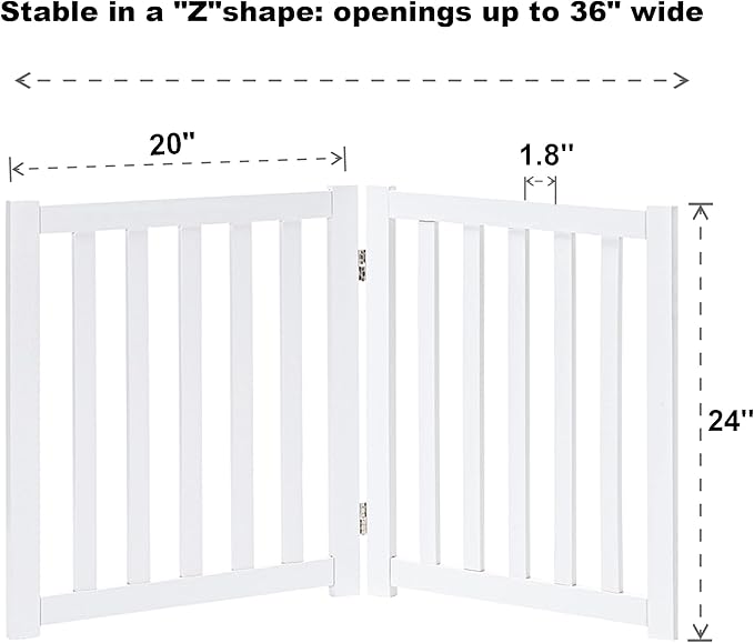LZRS 2-Panel Wooden Free Standing Foldable Dog Gate Indoor – Solid Hardwood 24" - Image 3