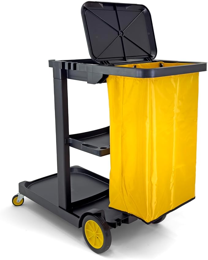 Compact Size Janitorial Cart | 3 Shelves | 25 Gallon Vinyl Bag - Image 2