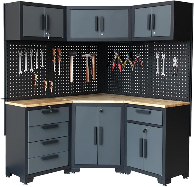 Garage Storage Cabinet System 8-Pcs Garage Cabinets and Storage System Corner by Unknown