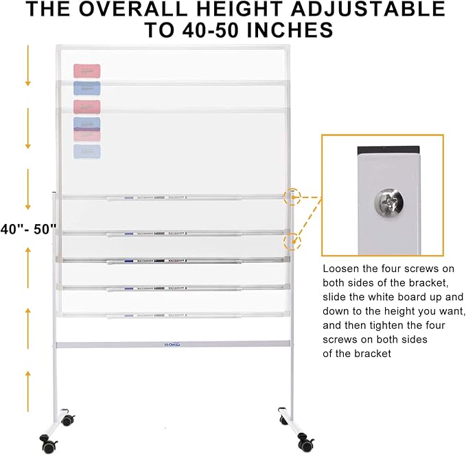 H-Qprobd Mobile Whiteboard 36"x24" Magnetic Dry Erase Board - Image 2