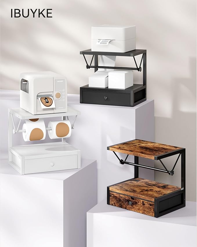 IBUYKE Label Holder for Rolls and Fan-Fold Labels, Wooden Thermal Shipping - Image 7