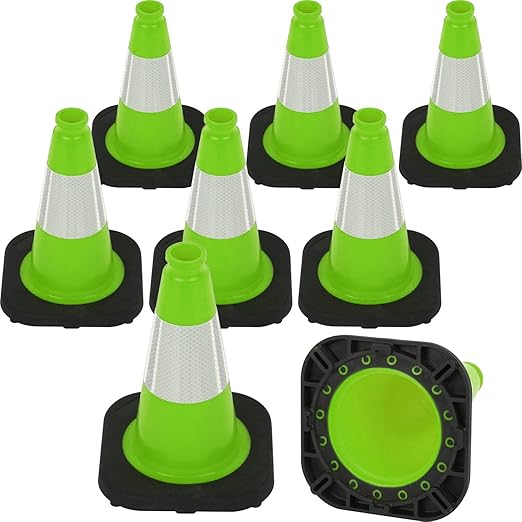 Fluorescent Orange/Green PVC Traffic Cones, Heavy Black Base Parking Lot Cone by OranLite