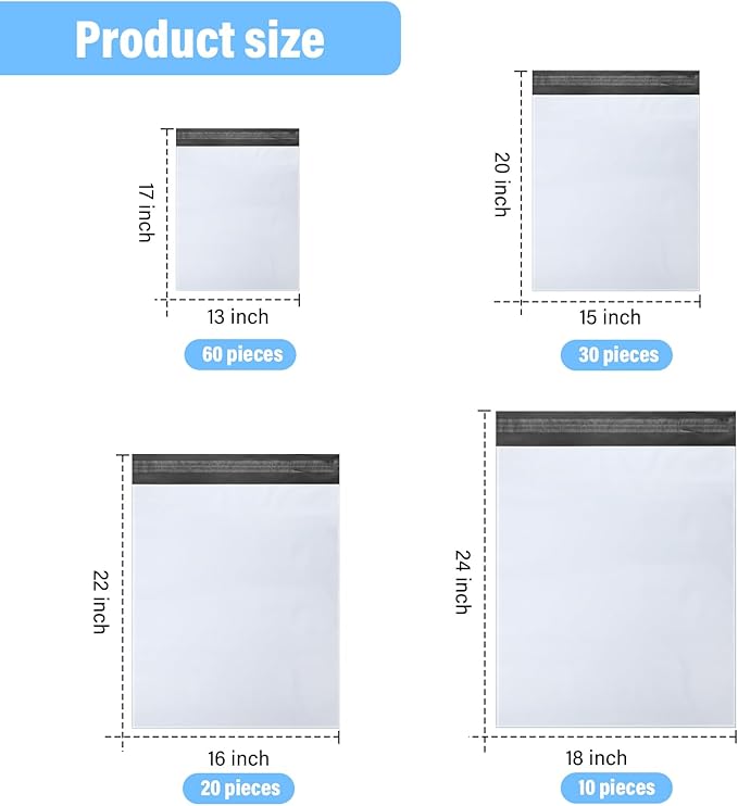 Outus 120 Pcs Poly Mailer Envelope 4 Sizes Shipping Bags Self Adhesive Clasp - Image 3