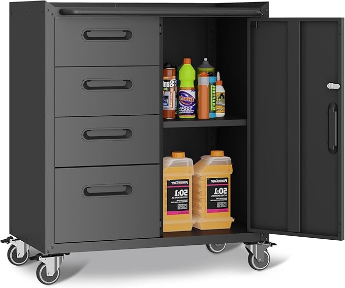 Metal Garage Storage Cabinet on Wheels, Lockable Rolling Tool Cabinet by EKJOfficials