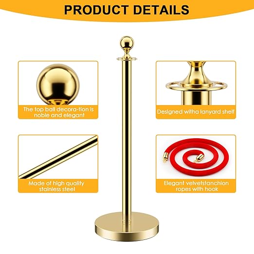 LOVMOR Stainless Steel Stanchion Post, 5 FT Red Carpet Ropes and Poles - Image 5