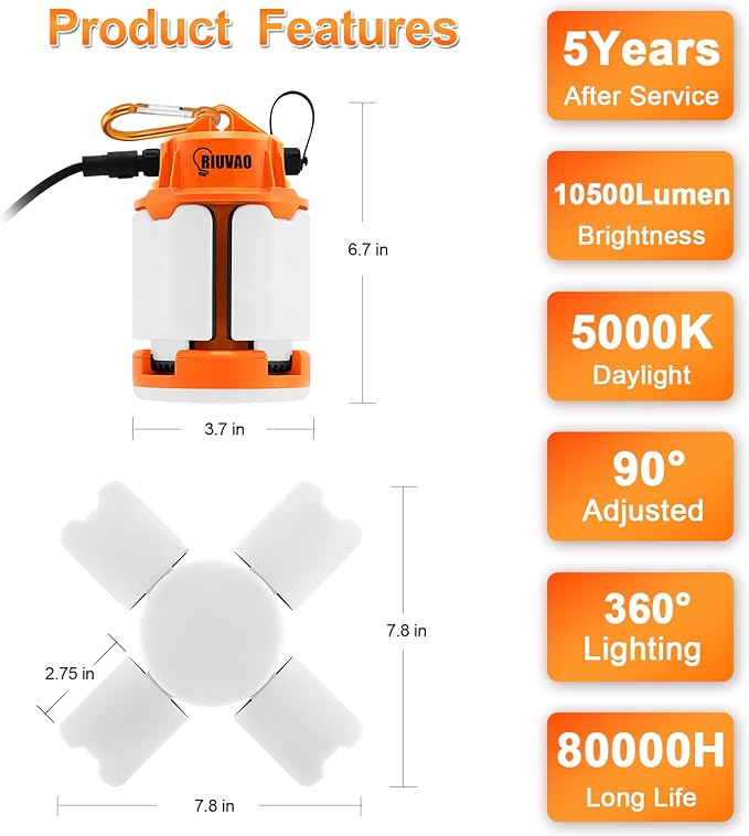 LED Temporary Work Light 70W Daylight White 5000K 10500 Lumens Construction - Image 2
