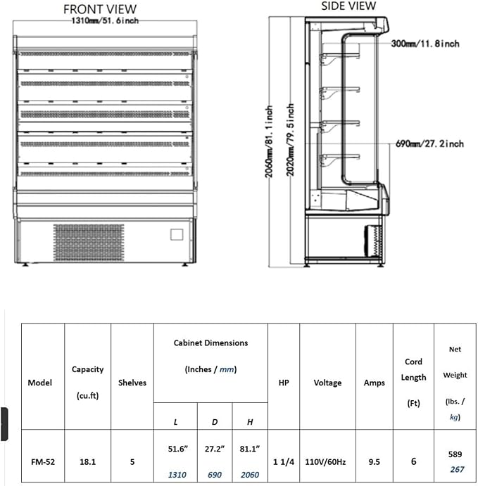 52" Display Refrigerators Open Air Food Refrigerated Display Case - Image 5