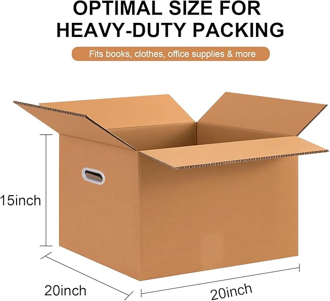 Large Moving Boxes with Handles Heavy Duty, 12 Pack 20" x 20" x 15" Double - Image 2