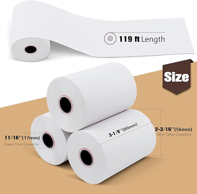 3 1/8" x 119' Thermal Paper, POS Receipt Paper - Image 3