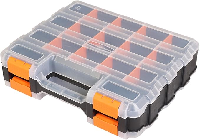 Tool Box with Transparent Lid, Double Side 34-Compartments Organizer Box with by JACKBOSS
