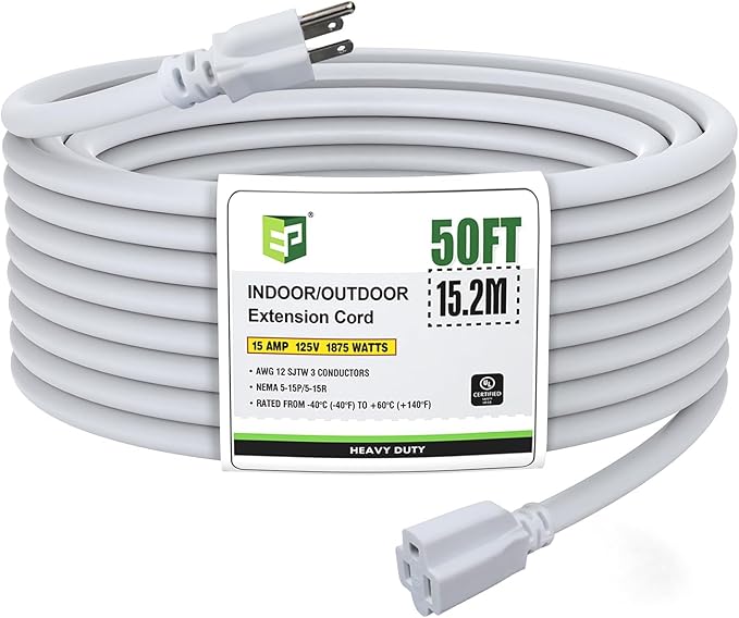 EP 50 Ft Outdoor Extension Cord, 12/3 SJTW Heavy Duty Extension Cable by ENERGYPRO