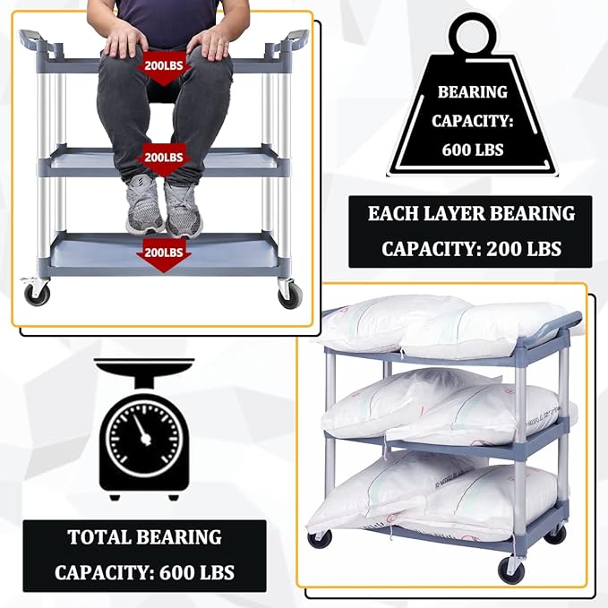 Plastic Utility Carts with Wheels, 3-Tier Large Size Restaurant Food Cart - Image 4