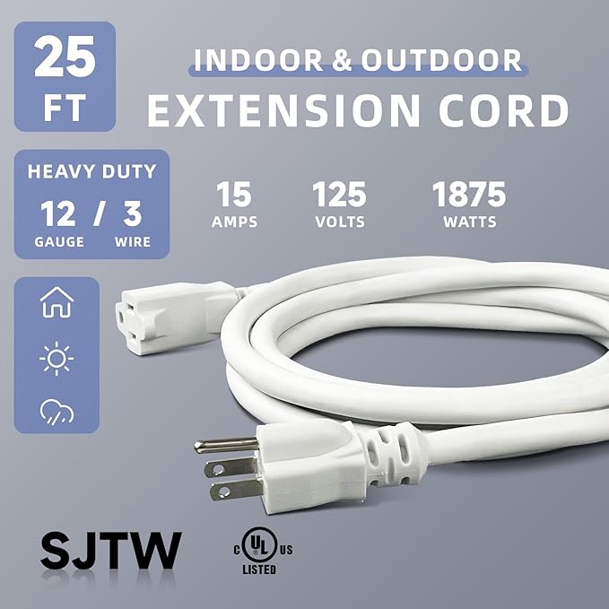 EP 25 Ft Outdoor Extension Cord, 12/3 SJTW Heavy Duty Extension Cable - Image 2