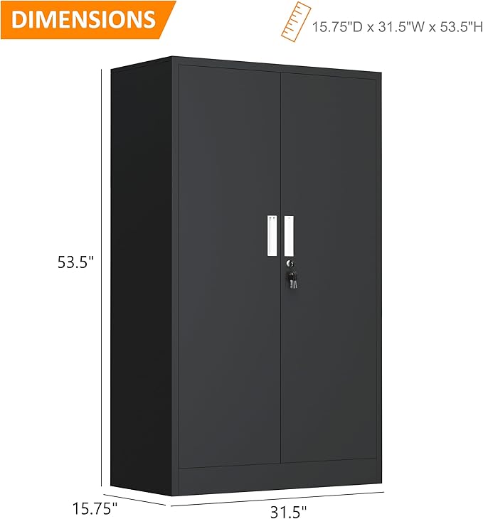 Metal Storage Cabinet with Locking Doors and 3 Adjustable Shelves, Lockable - Image 3