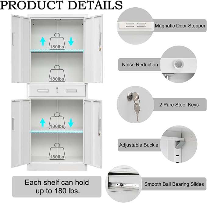 Metal Storage Cabinet, 71 Inch Tall Metal Storage Cabinet - Image 4