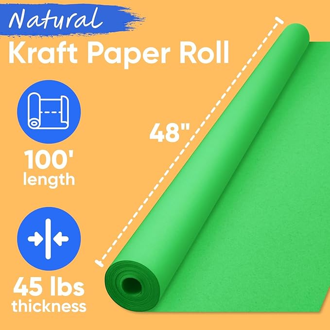 USA Made 48" x 1200" Christmas Green Kraft Paper Roll, 45 lbs Thickness - Image 2