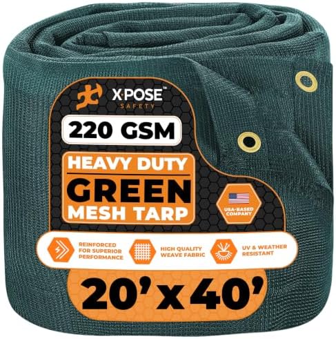 Xpose Safety Heavy Duty Green Mesh Tarp 20' x 40' – 70% Sunblock Shade Cloth with Grommets for Garden, Fence, Privacy Screen, Canopies, Dump Trucks, Pool Cover – Tear & Weather Resistant by XposeSafety
