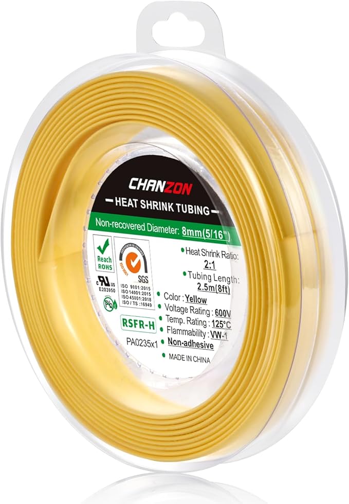Chanzon 2:1 Ratio 5/16" Heat Shrink Tubing 8Ft Roll Yellow Polyolefin Sleeving by Chanzon