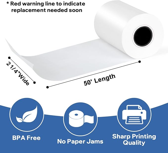 2 1/4" x 50' Thermal Receipt Paper Rolls 50 Rolls, BPA Free Receipt Paper - Image 2
