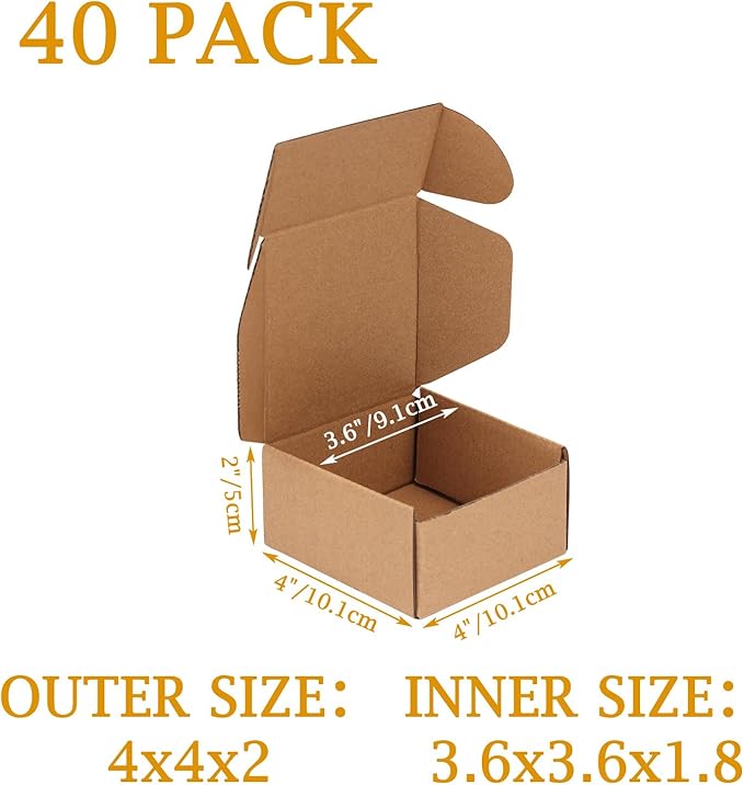 PHAREGE 4x4x2 inch Shipping Boxes Bulk 40 Pack Brown, Tab Lock Tuck Top Mailer - Image 2