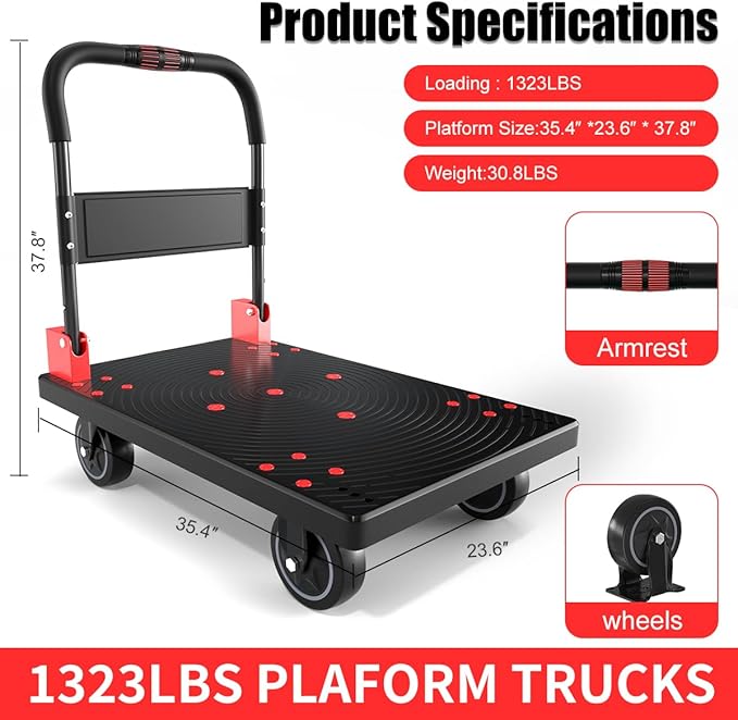 WUD Heavy-Duty Folding Platform Cart – Reinforced 35.4″ × 23.6″, 1323 lb - Image 2