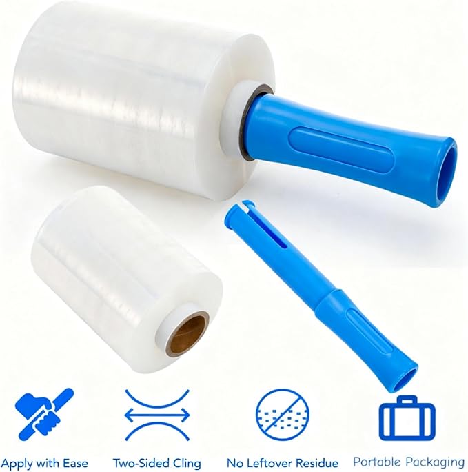 3 Pack 5" x 1000ft Clear Industrial Stretch Wrap Film, 100 Gauge Mini Plastic - Image 4