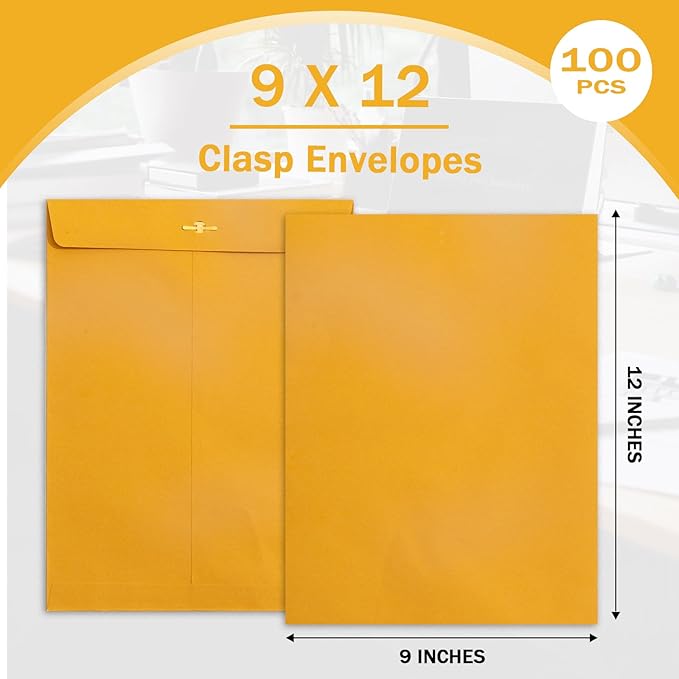 Clasp Envelopes 9x12, 100 GSM Paper, 100 Pack Goefun Brown Kraft Manilla - Image 3