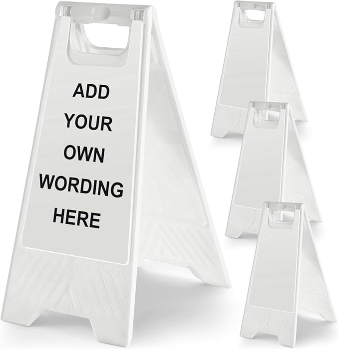 4 Pack 24 Inch Blank Floor Sign White A-frame Foldable Caution Sign Write-On by Seeshack