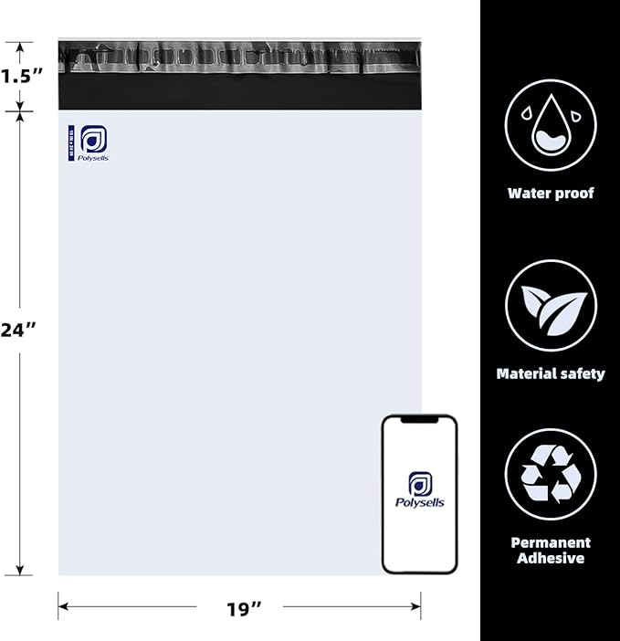 POLYSELLS 300 19x24 Inch White Pack Large Poly Mailers Shipping Envelopes - Image 2
