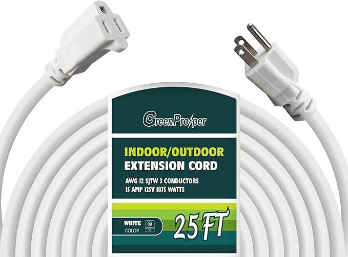 25 FT 12 Gauge Extension Cord Outdoor, Heavy Duty Weatherproof & Flame by GreenProsper