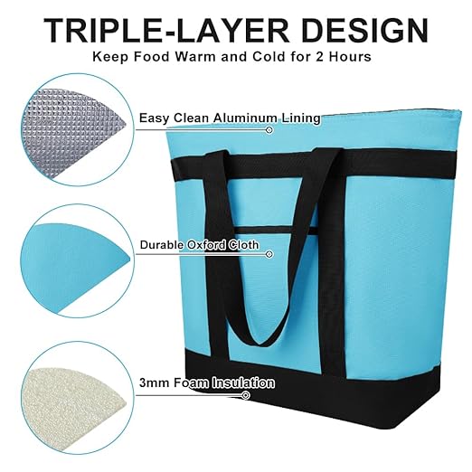 Insulated Reusable Tote Bag for Grocery Shopping for Women/Men, Pizza/Food - Image 9