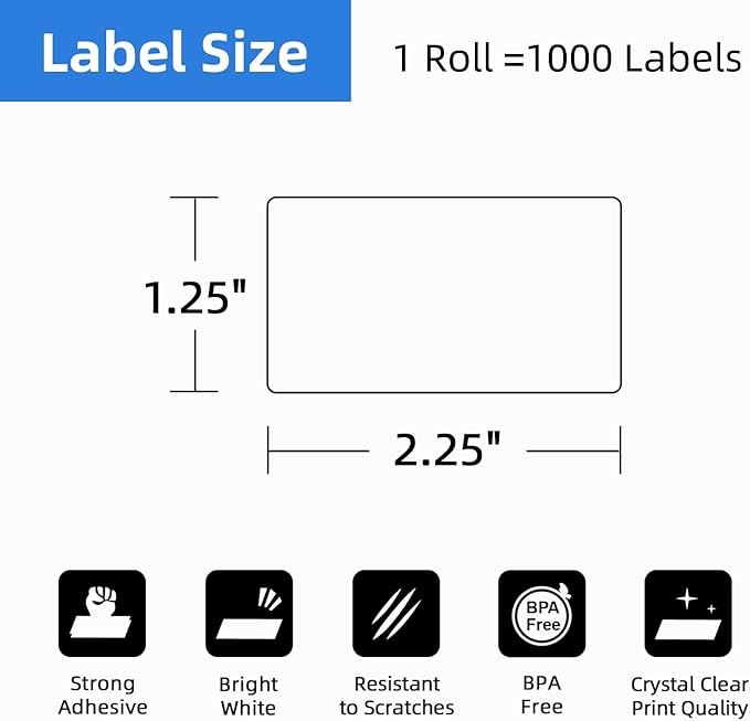 12 Rolls 2.25" x 1.25" Direct Thermal Labels, Perforated Barcode Address - Image 2