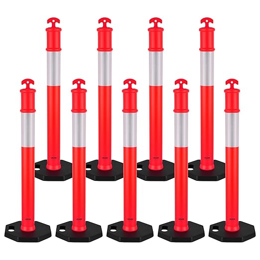 VEVOR 9 Pack Traffic Delineator Posts, 48 inches Traffic Safety Cones by VEVOR