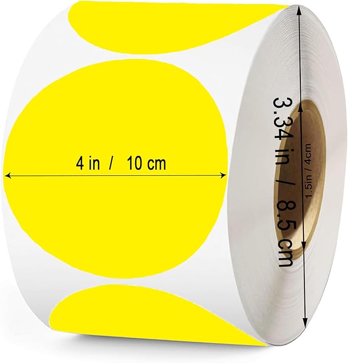 4 Inch Large Yellow Circle Thermal Labels, Self-Adhesive Round Inventory - Image 2