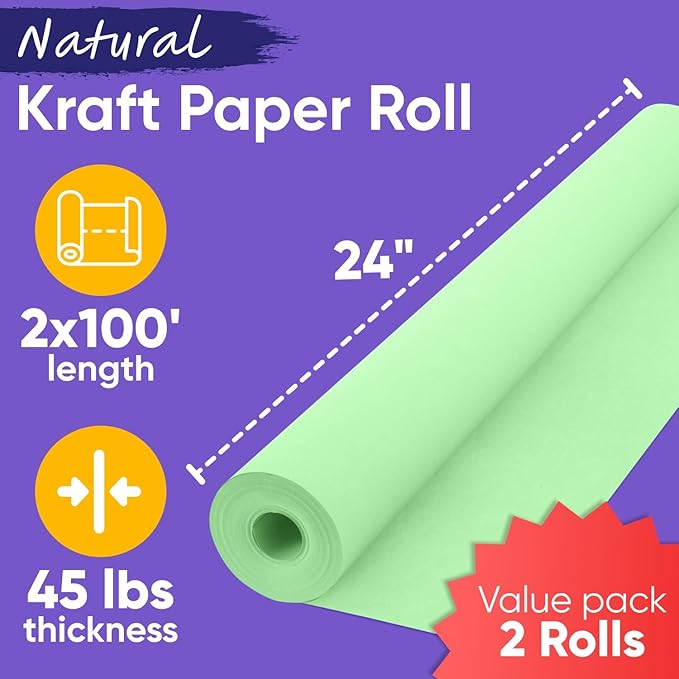 24" x 1200" Light Green Kraft Paper Roll, 45 lbs Thickness, Made in USA Colored - Image 3