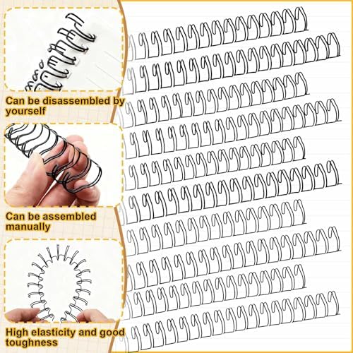 MorningRo 100 Pcs Metal Double Loop Binding Wires 5/8 Bulk Cinch Binding Wires Double Spiral Ring Coil Black Colors Twin Spines Combs 21 Holes 2: 1 Pitch Cinch Coil Machine Wire - Image 3