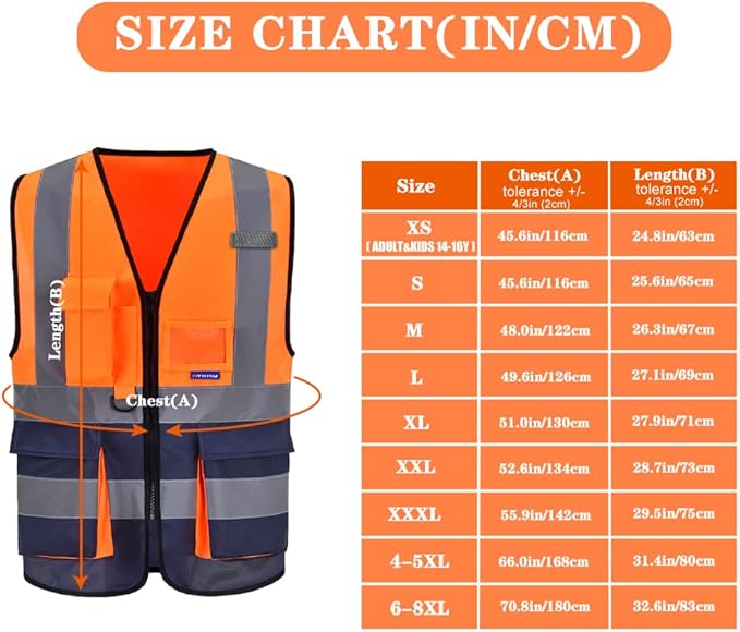 A-SAFETY High visibility vest, Reflective Safety Vest Workwear 7 Pockets Hi Vis - Image 2