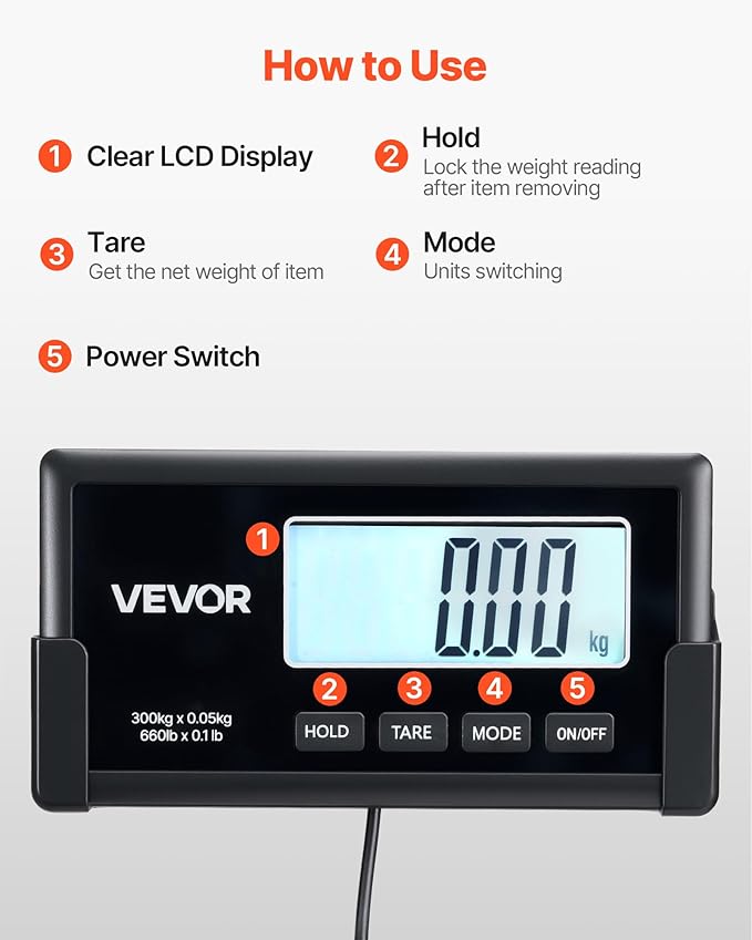 VEVOR Digital Shipping Scale, 0.1 lbs High Accuracy, 660 lbs Postal Scale - Image 6