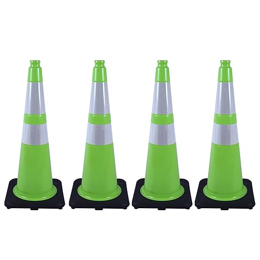 4 Pack 28 Inch Green PVC Traffic Cones Black Base Stable Flexible, Road Safety by OranclUS