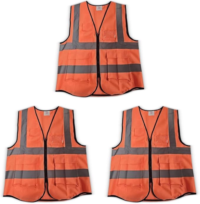 High-Visibility Safety Vests – Pack of 3, Reflective vest, Front Zipper & by Unknown