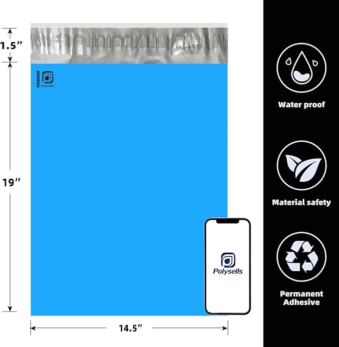 POLYSELLS 100 pcs 14.5x19 Inches Blue Poly Mailers Shipping Envelopes, Strong - Image 2