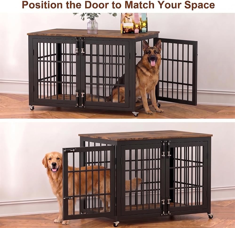 BOLDBONE 38 inch Dog Crate Furniture, Heavy Duty Dog Kennel Indoor for Large Dogs, Escape-Proof and Chew-Proof Wooden Dog Cage for high Anxiety Dog, Decorate House as TV Stand, End Table, Black Brown - Image 2